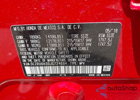 2018 Honda Hr-V Lx z USA, uszkodzony, nr VIN 3CZRU6H30JG724694